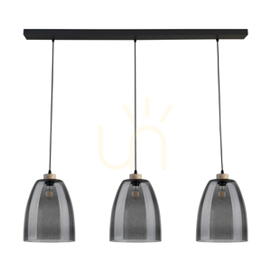 Asmara taklampa, 3xE27, Max. 60 W, oljad ek/svart metall/svart PVC-sladd/lampskärm i rökt glas, 125 cm small 0