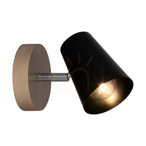 Astrid vägglampa 1xE14 Max. 40 W, björk/krom, metallskärm i svart, 17 cm small 1