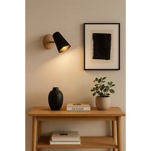 Astrid vägglampa 1xE14 Max. 40 W, björk/krom, metallskärm i svart, 17 cm small 2