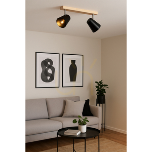 Astrid taklampa, 2xE14, Max. 40 W, björk/krommetall/svart metallskärm, 43 cm small 2