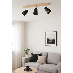 Astrid taklampa, 3xE14, Max. 40 W, björk/krommetall/svart metallskärm, 57 cm small 2