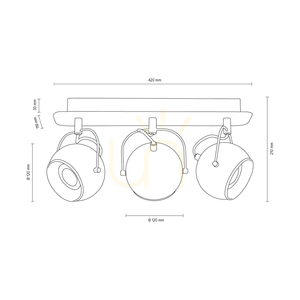 Taklampa i betong med kula (ingår). 3 st. GU10-LED, max. 5 W, betonggrå/satinmetall, 41 cm small 3