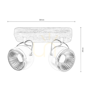 Taklampa i trä med kulform, inklusive 2 st GU10-LED-lampor (max. 6 W), oljad ek/satinmetall, 32 cm small 2