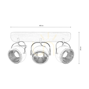 Taklampa i trä med kulform, inklusive 3 st. GU10-LED-lampor (max. 6 W), oljad ek/satinmetall, 44 cm small 2