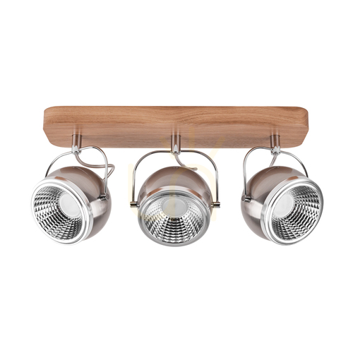 Kontrollera Taklampa i trä med kulform, inklusive 3 st. GU10-LED-lampor (max. 6 W), oljad ek/satinmetall, 44 cm