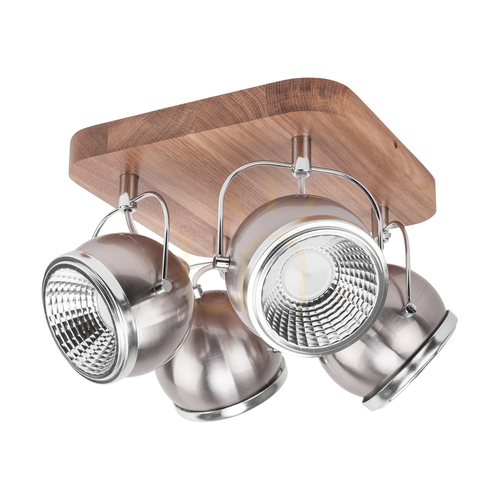 Kontrollera Taklampa i trä med kulform, inklusive 4 st. GU10-LED-lampor (max. 6 W), oljad ek/satinmetall, 29 cm