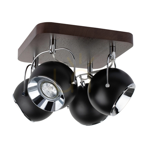 Kontrollera Taklampa i trä med kulform, inklusive 4 st. GU10-LED-lampor (max. 5 W), bok- och valnötsträ / svart metall, 26 cm