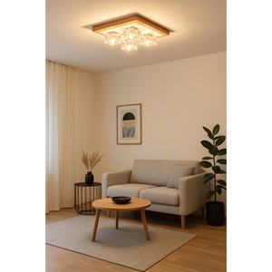 Berko taklampa, inkluderar 4xG4, Max. 2,5 W, oljad ek/vit metall/klar glasskärm, 32 cm small 1