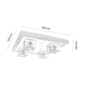 Berko taklampa, inkluderar 4xG4, Max. 2,5 W, oljad ek/vit metall/klar glasskärm, 32 cm small 2