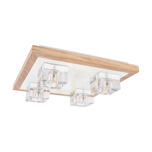 Kontrollera Berko taklampa, inkluderar 4xG4, Max. 2,5 W, oljad ek/vit metall/klar glasskärm, 32 cm