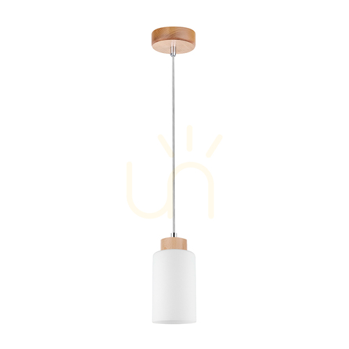 Kontrollera Bosco taklampa, 1xE27, Max. 60 W, björk/genomskinlig PVC-sladd/vit glasskärm, Ø 10 cm