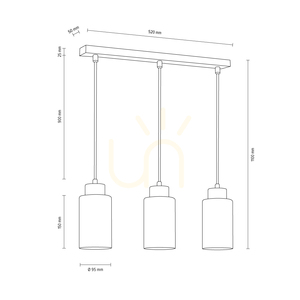 Bosco taklampa, 3xE27, Max. 60 W, björk/genomskinlig PVC-sladd/vit glasskärm, 52 cm small 2
