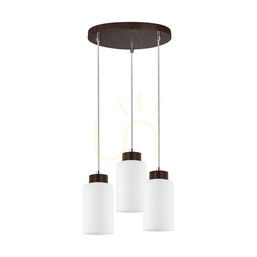 Kontrollera Bosco taklampa, 3xE27, Max. 60 W, bok- och valnötsträ / genomskinlig PVC-sladd / vit glasskärm, Ø 30 cm