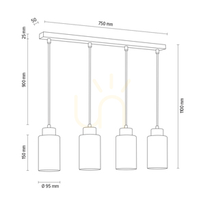 Bosco taklampa, 4xE27, Max. 60 W, björk/genomskinlig PVC-sladd/vit glasskärm, 75 cm small 3