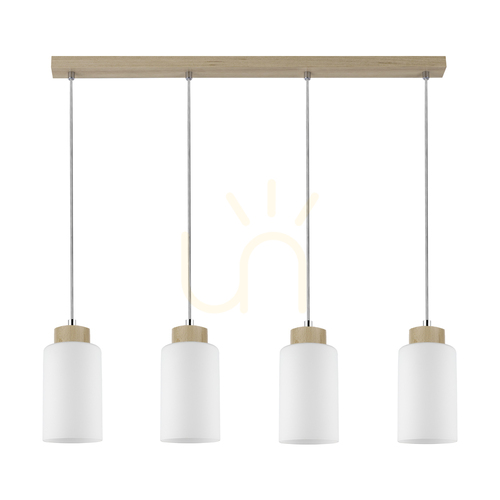 Kontrollera Bosco taklampa, 4xE27, Max. 60 W, björk/genomskinlig PVC-sladd/vit glasskärm, 75 cm