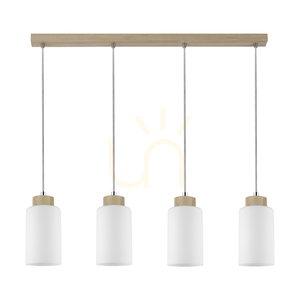 Bosco taklampa, 4xE27, Max. 60 W, björk/genomskinlig PVC-sladd/vit glasskärm, 75 cm small 0