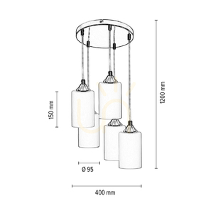 Bosco Mix taklampa, 5xE27, Max. 60 W, krommetall / genomskinlig PVC-sladd / vit glasskärm, Ø 40 cm small 2