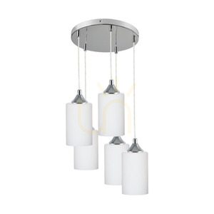 Bosco Mix taklampa, 5xE27, Max. 60 W, krommetall / genomskinlig PVC-sladd / vit glasskärm, Ø 40 cm small 0