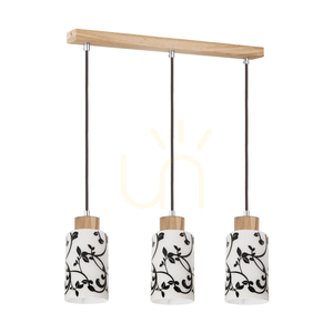 Bosco taklampa, 3xE27, Max. 60 W, oljad ek/antracit, flätad sladd/svart och vitt, glasskärm, 54 cm small 0