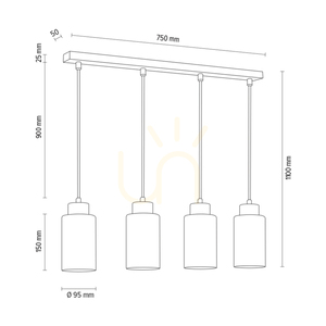 Bosco taklampa, 4xE27, Max. 60 W, oljad ek/antracit, flätad sladd/svart och vitt, glasskärm, 75 cm small 2