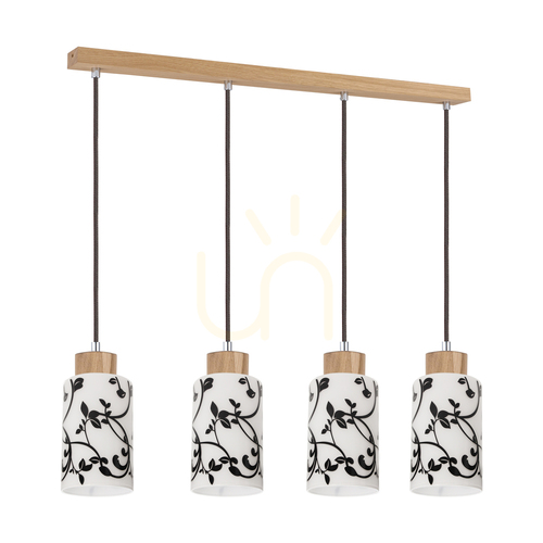Kontrollera Bosco taklampa, 4xE27, Max. 60 W, oljad ek/antracit, flätad sladd/svart och vitt, glasskärm, 75 cm