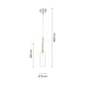 Flaskformad taklampa, inkluderar 1 st LED 3000K 3 W, krommetall / genomskinlig PVC-sladd / gul glasskärm Ø 8 cm small 2