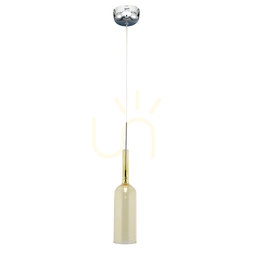 Kontrollera Flaskformad taklampa, inkluderar 1 st LED 3000K 3 W, krommetall / genomskinlig PVC-sladd / gul glasskärm Ø 8 cm