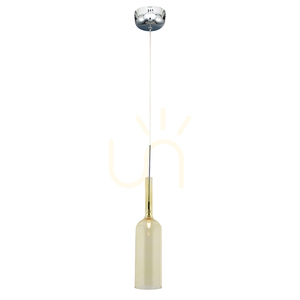 Flaskformad taklampa, inkluderar 1 st LED 3000K 3 W, krommetall / genomskinlig PVC-sladd / gul glasskärm Ø 8 cm small 0
