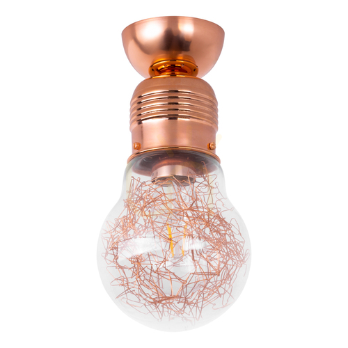 Kontrollera Taklampa med glödlampa, 1xE27, Max. 60 W, kopparmetall/klar glasskärm, Ø 14 cm