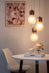 Lampskärm med glödlampa, 3xE27 max. 60 W kopparmetall / genomskinlig PVC-sladd / genomskinlig glasskärm, Ø 20 cm small 3