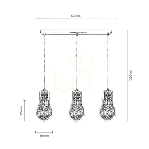 Lampskärm med glödlampa, 3xE27 max. 60 W kopparmetall/genomskinlig PVC-sladd/genomskinlig glasskärm, 60 cm small 2