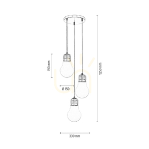 Lampskärm med glödlampa, 3xE27, Max. 60 W, krommetall / genomskinlig PVC-sladd / vit glasskärm, Ø 33 cm small 2