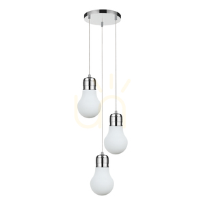 Lampskärm med glödlampa, 3xE27, Max. 60 W, krommetall / genomskinlig PVC-sladd / vit glasskärm, Ø 33 cm small 0