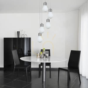 Lampskärm med glödlampa, 5xE27, Max. 60 W, krommetall / genomskinlig PVC-sladd / vit glasskärm, Ø 45 cm small 2