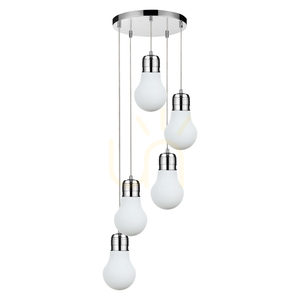 Lampskärm med glödlampa, 5xE27, Max. 60 W, krommetall / genomskinlig PVC-sladd / vit glasskärm, Ø 45 cm small 0