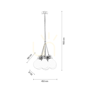 Lampskärm med glödlampa, 7xE27, Max. 60 W, kromfärgad metall/röd flätad sladd/vit glasskärm, Ø 45 cm small 3