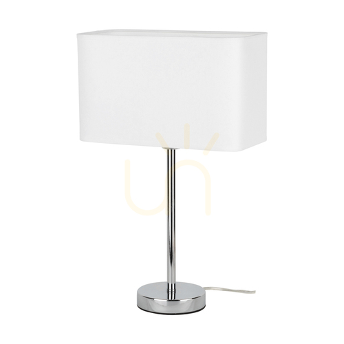 Kontrollera Cadre bordslampa, 1xE27, Max. 25 W, krommetall / genomskinlig PVC-sladd / vit lampskärm, 30 cm