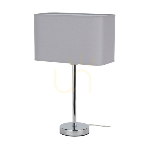 Kontrollera Cadre bordslampa, 1xE27, Max. 25 W, krommetall / genomskinlig PVC-sladd / grå lampskärm, 30 cm