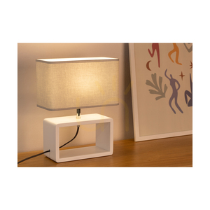 Cadre Quadrat bordslampa, 1xE27, Max. 25 W, vitt bokträ, flätad sladd/grå, 30 cm lampskärm small 4