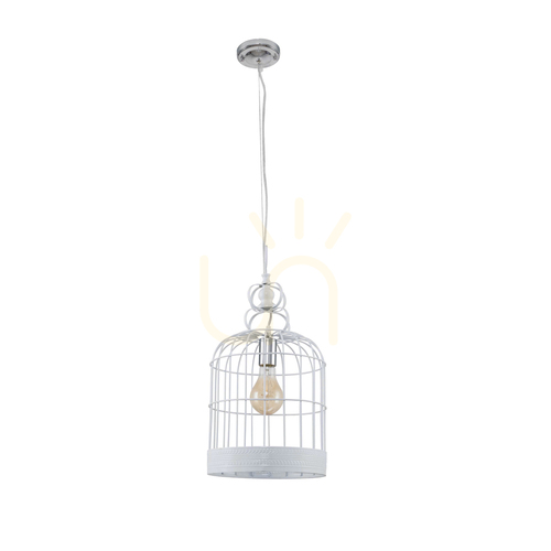 Kontrollera Hänglampa i burform, 1xE27, Max. 60 W, vit metall, Ø 25 cm