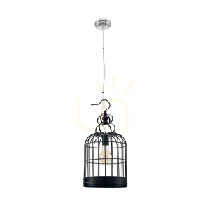 Hänglampa i burform, 1xE27, Max. 60 W, svart metall, Ø 25 cm small 0