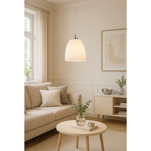 Campana taklampa, 1xE27, Max. 60 W, krommetall / genomskinlig PVC-sladd / vit glasskärm, Ø 30 cm small 1