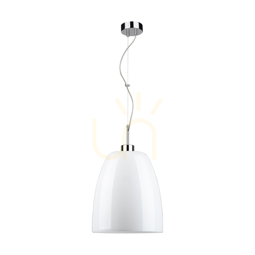 Kontrollera Campana taklampa, 1xE27, Max. 60 W, krommetall / genomskinlig PVC-sladd / vit glasskärm, Ø 30 cm
