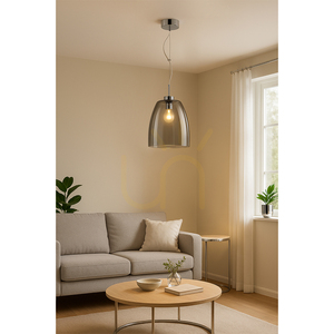 Campana taklampa, 1xE27, Max. 60 W, krommetall / genomskinlig PVC-sladd / lampskärm i rökfärgat glas, Ø 30 cm small 1