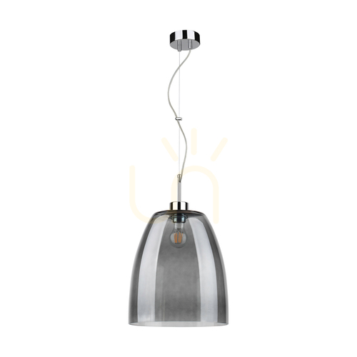 Kontrollera Campana taklampa, 1xE27, Max. 60 W, krommetall / genomskinlig PVC-sladd / lampskärm i rökfärgat glas, Ø 30 cm