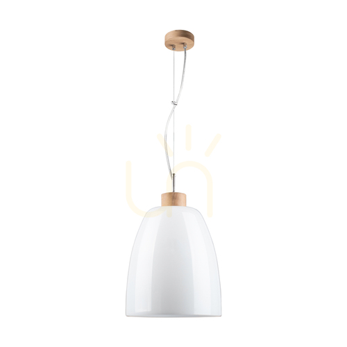 Kontrollera Campana taklampa, 1xE27, Max. 60 W, oljad ek / genomskinlig PVC-sladd / vit glasskärm, Ø 30 cm
