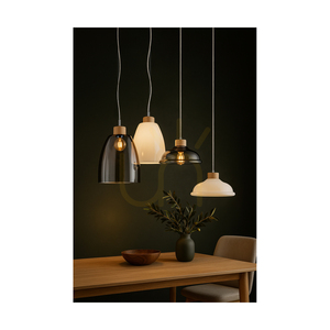 Campana taklampa, 1xE27, Max. 60 W, oljad ek / genomskinlig PVC-sladd / lampskärm i rökfärgat glas, Ø30 cm small 1