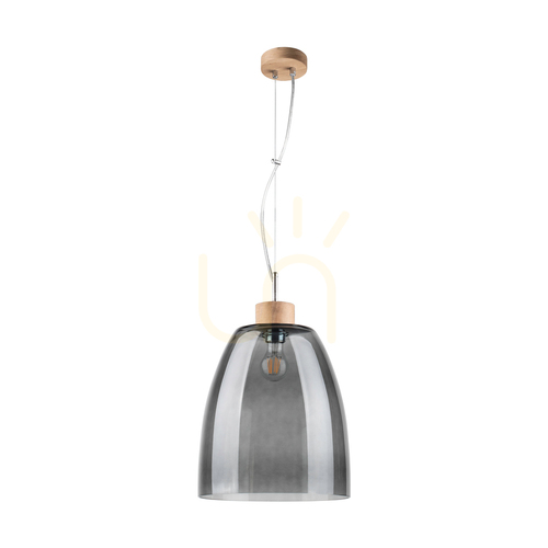 Kontrollera Campana taklampa, 1xE27, Max. 60 W, oljad ek / genomskinlig PVC-sladd / lampskärm i rökfärgat glas, Ø30 cm
