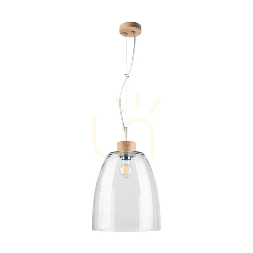 Kontrollera Campana taklampa, 1xE27, Max. 60 W, oljad ek / genomskinlig PVC-sladd / genomskinlig glasskärm, Ø 30 cm
