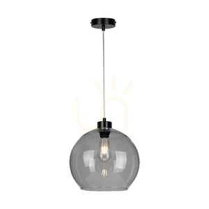 Canberra taklampa, 1xE27, Max. 60 W, svart metall/genomskinlig PVC-sladd/lampskärm i rökfärgat glas, Ø 30 cm small 1